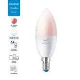 Bec LED RGBW inteligent WiZ Colors, Wi-Fi, C37, E14, 4.9W (40W), 220- 240V, temperatura lumina reglabila (2700K-6500K), 470 lumeni, durata de viata 15.000 de ore, clasa energetica A+, compatibil Google Assistant/Alexa/Siri, dimensiuni 11.6x3.9cm