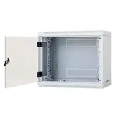Rack de perete Triton sectiune simpla 12U 400mm adancime usa sticla panouri laterale detasabile, sectiuni acces cabluri sus/jos/spate securizare cu cheie, 1 pereche montanti reglabili, fabricat din tabla galvanizata IP30 (Gri)