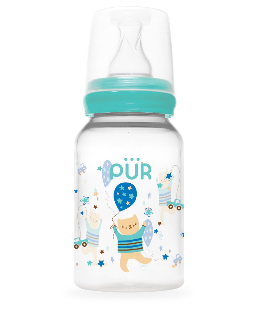 Biberon cu desen verde 0-3 luni, 125ml, PUR