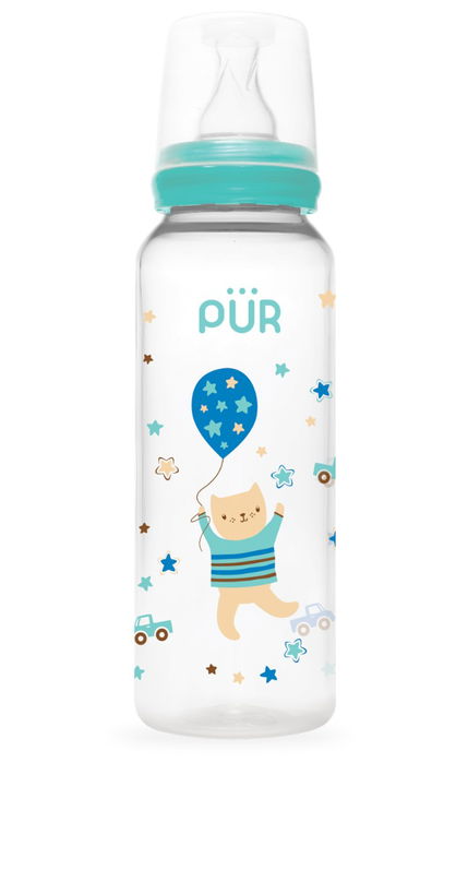 Biberon cu desen verde +3 luni, 250ml, PUR