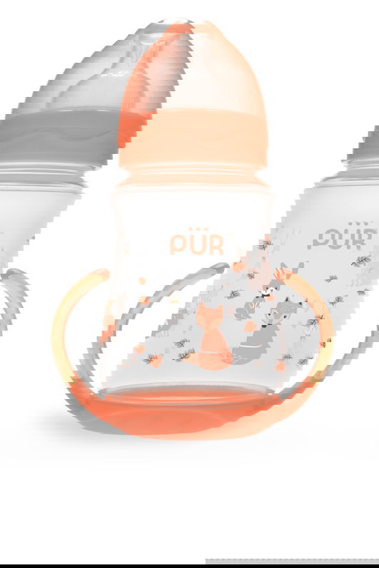 Biberon cu gura larga desen si manere +6luni, 250ml, PUR
