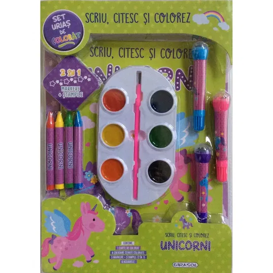 Scriu, citesc si colorez, Unicorni