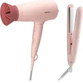 Set de coafat Philips BHP398/00, 1600W, accesoriu Thermo Protect, 3 setari de viteza/temperatura, cap de coafare 14 mm, placi cu infuzie de cheratina (Roz)