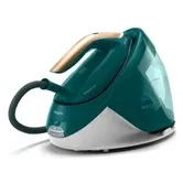 Statie de calcat Philips seria Perfect Care PSG7140/70, Tehnologie DynamiQ si Optimal Temp, Presiune maxima 8 bari, 2100 W, Jet de abur 120g/min, Functie Easy De-calc plus, Talpa fier SteamGlide Elite, Rezervor de apa 1.8L detasabil (Alb/Verde)