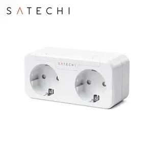 Priza inteligenta dubla Satechi, Compatibila cu Apple HomeKit, Monitorizare consum energie, Control din aplicatie (Alb)