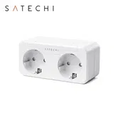 Priza inteligenta dubla Satechi, Compatibila cu Apple HomeKit, Monitorizare consum energie, Control din aplicatie (Alb)