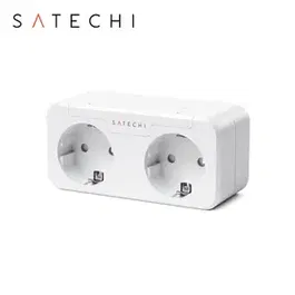 Priza inteligenta dubla Satechi, Compatibila cu Apple HomeKit, Monitorizare consum energie, Control din aplicatie (Alb)