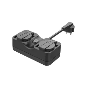 Priza inteligenta dubla pentru exterior Meross MSS620HK, Cablu 28.5 cm, Control aplicatie (Negru)