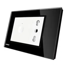 Intrerupator simplu + priza Livolo cu rama din sticla, Standard italian (Negru/Alb)