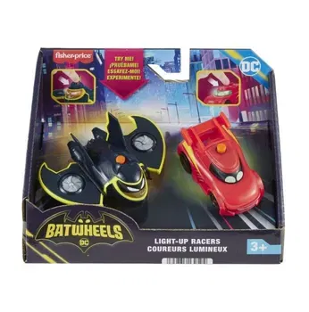 Set 2 masinute Fisher Price Batwheels, cu lumini Redbird si Batwing, scara 1:55