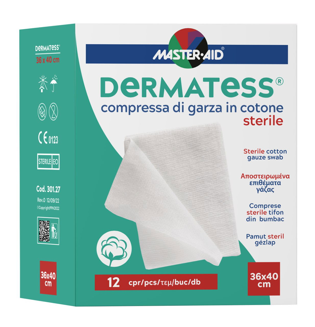 Comprese sterile Dermatess tifon bumbac Master-Aid, 36x40 cm, 12 buc