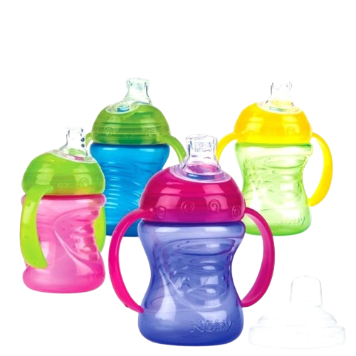 Pahar Stop Picatura cu manere si tetina +6 luni, 240ml, Nuby