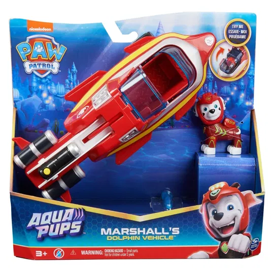 Masinuta cu figurina, Paw Patrol, Aqua Pups, Marshall Dolphin, 20139008