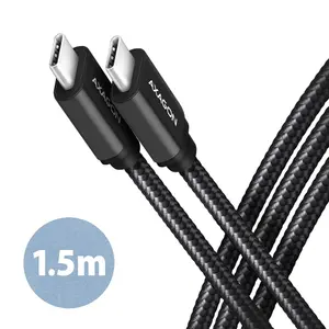 Cablu de date Axagon BUCM3-CM15AB, USB-C la USB-C 3.2 Gen 1, 1.5m, PD 60W, 3A, Impletit (Negru)