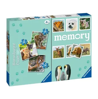 Puzzle si joc de memorie 3 in 1 - Animale, 110 piese