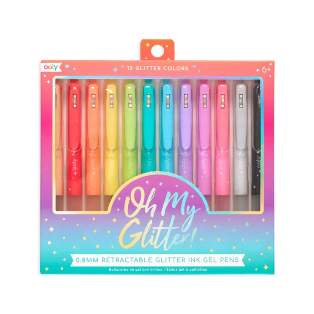 Pixuri retractabile cu gel si sclipici Ooly Oh my glitter, 12 culori