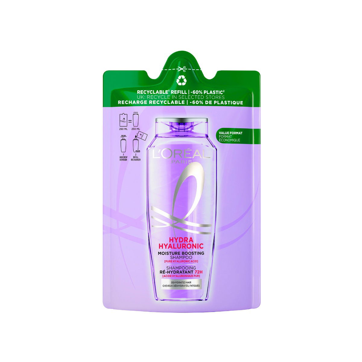 Sampon hidratant pentru par deshidratat Hyaluron Plump rezerva eco, 250ml, Elseve