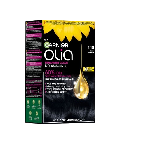 Vopsea de par permanenta fara amoniac 1.10 Black Sapphire Olia, 174ml, Garnier