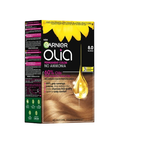 Vopsea de par permanenta fara amoniac 8.0 Blonde Olia, 174ml, Garnier