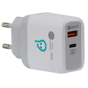 Incarcator retea Spacer SPAR-DUOQ-01, Quick Charge 18W, USB Type-C si USB, Alb