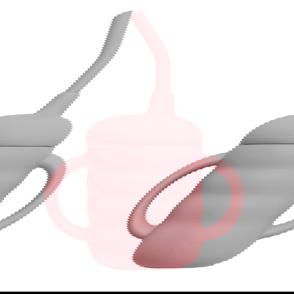 Cana din silicon cu pai Old Rose 6 luni+, 1 bucata, Appekids