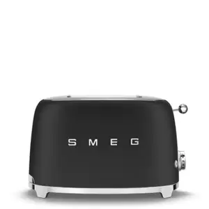 Prajitor de paine Smeg TSF01BLMEU, 950 W, 2 felii, 6 niveluri pentru rumenire, Negru mat / Argintiu