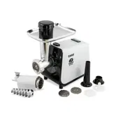 Masina de tocat carne Zass ZMG 13, Putere 1000W, Putere nominala 450W, Toaca aprox 1,1Kg/min, Accesoriu carnati, Accesoriu rosii, 3 discuri din inox (Alb/Negru)