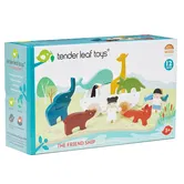 Corabia cu animalute din lemn premium, Tender Leaf Toys, 12 piese