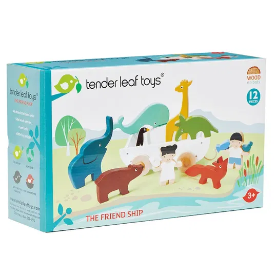 Corabia cu animalute din lemn premium, Tender Leaf Toys, 12 piese