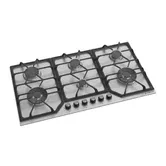 Plita incorporabila Studio Casa Ariana Inox, 90 cm, 6 arzatoare gaz, aprindere electrica, gratare fonta, Inox/Negru
