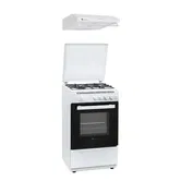 Set clasic aragaz si hota Alfa Arno Studio Casa, 50/50 cm, 4 arzatoare gaz, cuptor gaz, 2 motoare Alb