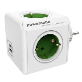Priza/prelungitor PowerCube Allocacoc 1202GN Original, 4 prize, 2xUSB, Verde