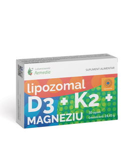 D3 + K2 + Magneziu Lipozomal, 30 capsule, Laboratoarele Remedia