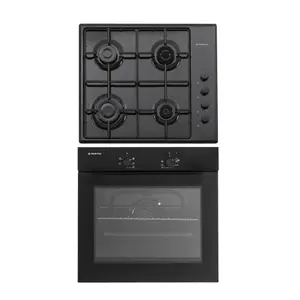 Pachet cuptor electric si plita gaz Duo Mirage Iseo Black Studio Casa, 56 l , Clasa energetica A, 6 functii, 4 arzatoare gaz , Negru