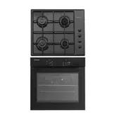 Pachet cuptor electric si plita gaz Duo Mirage Iseo Black Studio Casa, 56 l , Clasa energetica A, 6 functii, 4 arzatoare gaz , Negru