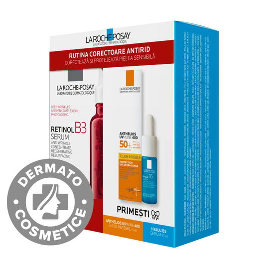 Pachet Serum Retinol B3 30ml + Anthelios UVmune 400 SPF50 15ml + Ser Hyalu B5 10ml, La Roche-Posay