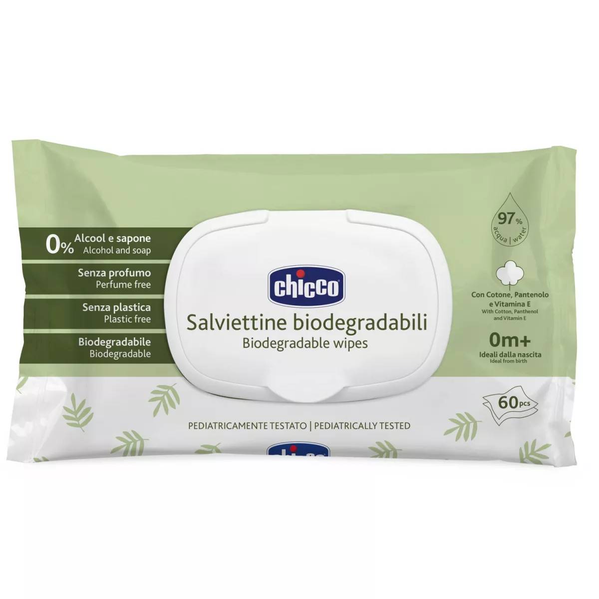Servetele umede biodegradabile fara alcool si sapun 0 luni+, 60 bucati, Chicco