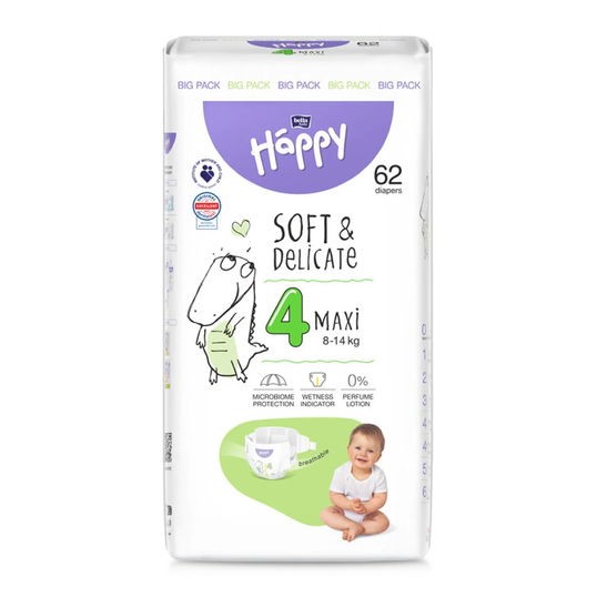Scutece Happy Soft & Delicate 8-14 kg Maxi Marimea 4, 62 bucati, Bella Baby