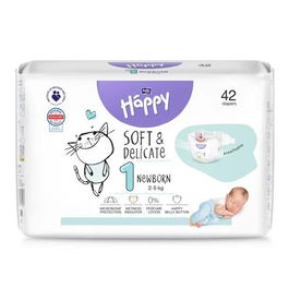 Scutece Happy Soft & Delicate 2-5kg New Born Marimea 1, 42 bucati, Bella Baby