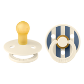 Set 2 suzete tetina rotunda din latex 0 luni+ Colour Studio Collection Stripe Ivory/Steel Blue, 1 bucata, Bibs