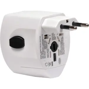 Adaptor universal Spacer, Schuko x 1, conectare Socket Universal tata, USB x 2, 10 A, alb