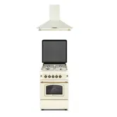Pachet aragaz rustic gaz si hota Studio Casa, Aragaz 50/55 cm., Cuptor gaz, 4 arzatoare gaz, Aprindere electrica, Crem