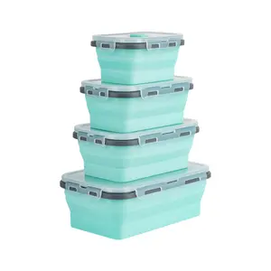 Set 4 recipiente dreptunghiulare pliabile Teesa, 350 ml, 500 ml, 800 ml, 1200 ml