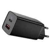 Incarcator Retea Baseus GaN2 Lite CCGAN2L-B01, Quick Charge, 1 x USB Type-C, 1 x USB, 65W (Negru)
