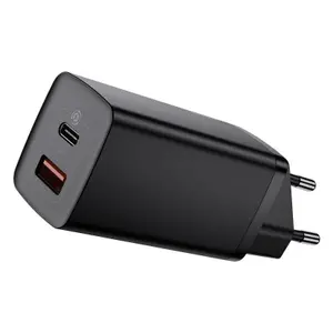 Incarcator Retea Baseus GaN2 Lite CCGAN2L-B01, Quick Charge, 1 x USB Type-C, 1 x USB, 65W (Negru)