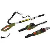 Unealta electrica multifunctionala 2 in 1 pentru gradina Heinner VMT001,drujba/motofierastrau 750 W,trimmer gard viu 550 W,maner telescopic 128 - 197 cm