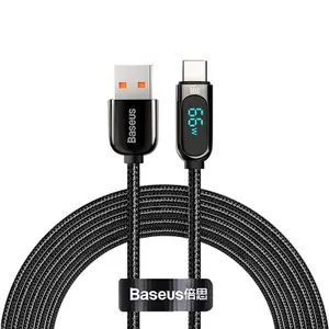 Cablu de date Baseus Display, USB/USB Type-C, 66W, 2m, Negru