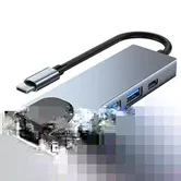 Adaptor HUB aluminiu 5-in-1 Tech-Protect V3 USB Type-C - 2x USB 3.0, 1x USB Type-C, 1x HDMI, 1x RJ45, Gri