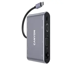 Docking Station CANYON CNS-TDS14 8 in 1 USB C, 1*HDMI, 1*VGA, 1* USB Type-C PD 100W PD, 3* USB3.0, 1*Gigabit Ethernet, 1*Jack 3.5mm (Gri)