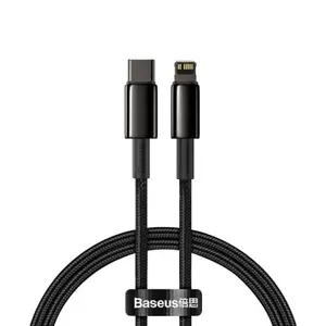 Cablu de date Baseus Tungsten Gold, USB Type-C - Lightning, Power Delivery 20W, 1m, Negru